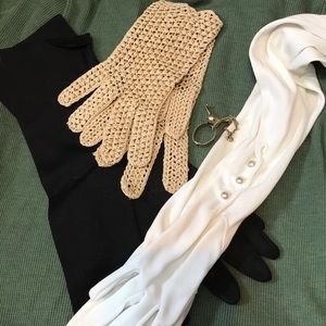 3 pairs of vintage gloves w/vintage glove holder